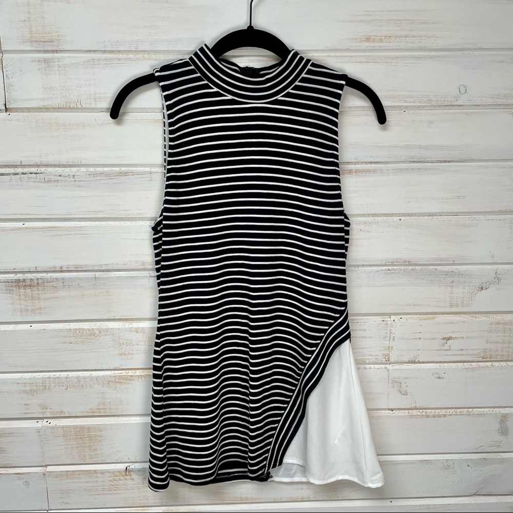 White House Black Market - black and white striped tank high neck - New